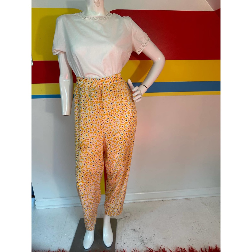 1990s vintage yellow flower power palazzo pants sz l